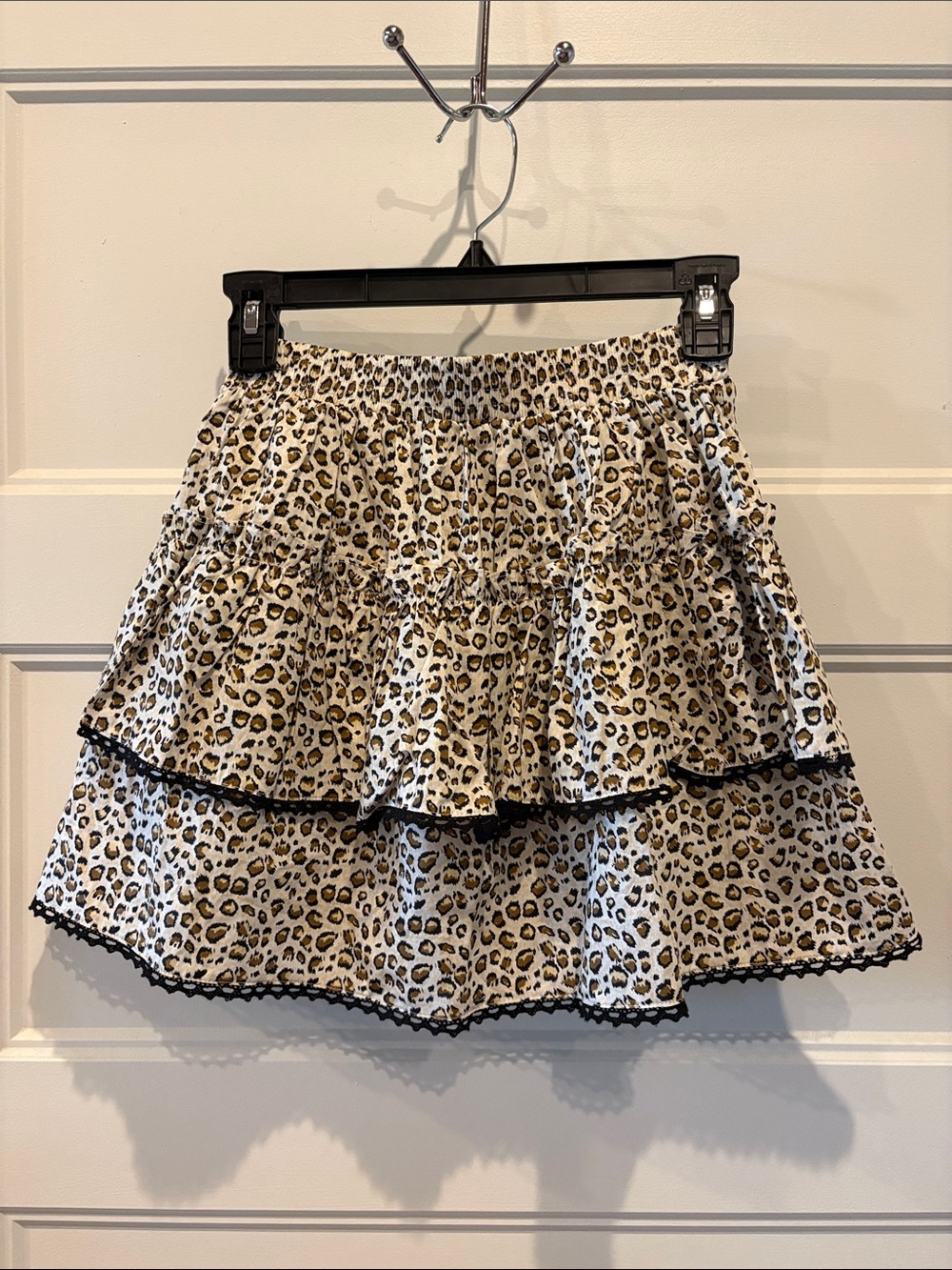 Shop the Mint Girls' Leopard Tiered Ruffle Skirt - White, Tan & Black